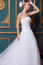 Inexpensive Strapless A-line Layers Chapel Outdoor Wedding Dress