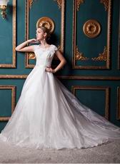 Inexpensive Scoop A-line Chapel Ivory Wedding Dress Online