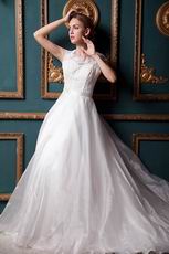 Inexpensive Scoop A-line Chapel Ivory Wedding Dress Online