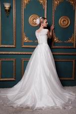 Inexpensive Scoop A-line Chapel Ivory Wedding Dress Online