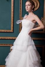 Strapless Ruched Cascade Layers Corset Ivory Wedding Dress