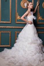 Strapless Ruched Cascade Layers Corset Ivory Wedding Dress