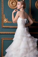 Strapless Ruched Cascade Layers Corset Ivory Wedding Dress