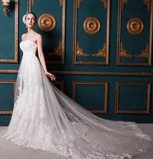Luxurious Empire Cathedral Ivory Net Wedding Dress China
