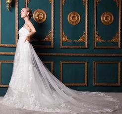 Luxurious Empire Cathedral Ivory Net Wedding Dress China