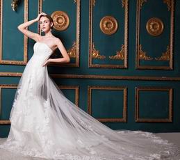 Luxurious Empire Cathedral Ivory Net Wedding Dress China