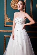 Classic Strapless A-line Ivory Tulle Wedding Dress Online