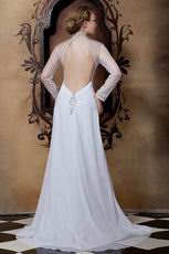Casual Long Organza Sleeves Backless White Chiffon Wedding Dress