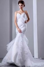 Beautiful Feather Flower Mermaid White Organza Wedding Dress