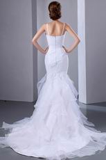 Beautiful Feather Flower Mermaid White Organza Wedding Dress