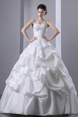 Pretty V-Neck Ball Gown Bubble Skirt Church Wedding Dress