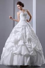 Pretty V-Neck Ball Gown Bubble Skirt Church Wedding Dress