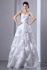 Modest Spaghetti Straps Beaded White Taffeta Wedding Dress