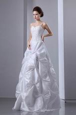 Modest Spaghetti Straps Beaded White Taffeta Wedding Dress