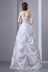 Modest Spaghetti Straps Beaded White Taffeta Wedding Dress