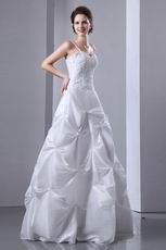 Modest Spaghetti Straps Beaded White Taffeta Wedding Dress