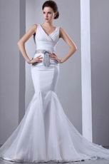 Popular V-Neck Sequin Bowknot Trumpet Wedding Dress In Ohio