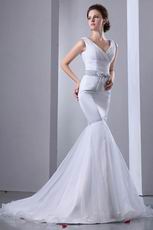 Popular V-Neck Sequin Bowknot Trumpet Wedding Dress In Ohio