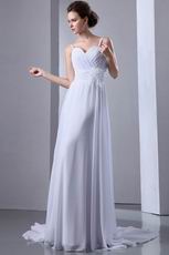 Spaghetti Straps Ruched Feather White Chiffon Casual Wedding Dress