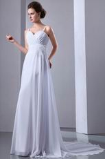 Spaghetti Straps Ruched Feather White Chiffon Casual Wedding Dress