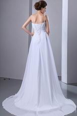 Spaghetti Straps Ruched Feather White Chiffon Casual Wedding Dress