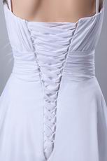 Spaghetti Straps Ruched Feather White Chiffon Casual Wedding Dress