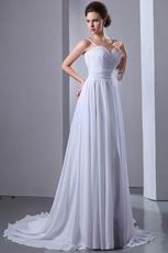 Spaghetti Straps Ruched Feather White Chiffon Casual Wedding Dress