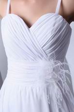 Spaghetti Straps Ruched Feather White Chiffon Casual Wedding Dress