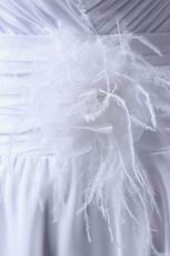 Spaghetti Straps Ruched Feather White Chiffon Casual Wedding Dress