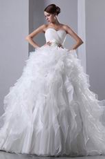 Luxurious Beaded Ruffles Cascade Cathedral Puffy Wedding Gowns