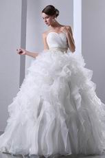 Luxurious Beaded Ruffles Cascade Cathedral Puffy Wedding Gowns