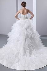 Luxurious Beaded Ruffles Cascade Cathedral Puffy Wedding Gowns