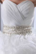 Luxurious Beaded Ruffles Cascade Cathedral Puffy Wedding Gowns