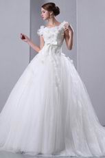 Westen Off Shoulder Puffy Ball Gown Chapel Ivory Wedding Dress