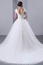 Westen Off Shoulder Puffy Ball Gown Chapel Ivory Wedding Dress