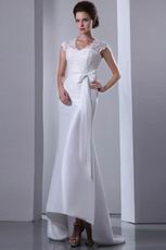 Lace Bodice Column High Low Skirt Wedding Dress By White Taffeta