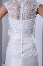 Lace Bodice Column High Low Skirt Wedding Dress By White Taffeta