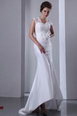 Lace Bodice Column High Low Skirt Wedding Dress By White Taffeta
