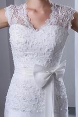 Lace Bodice Column High Low Skirt Wedding Dress By White Taffeta