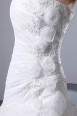 Side Handcrafted Flowers White Organza Church Wedding Gown