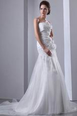 Side Handcrafted Flowers White Organza Church Wedding Gown