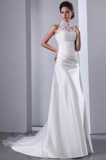 Top Designer Halter Ivory Stain Casual Lace Wedding Bride Gown