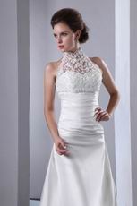 Top Designer Halter Ivory Stain Casual Lace Wedding Bride Gown