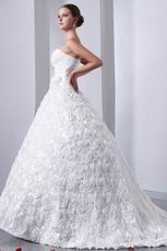 Rolled Fabric Flowers Skirt Chapel Train Best Puffy Bridal Dress