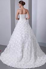 Rolled Fabric Flowers Skirt Chapel Train Best Puffy Bridal Dress