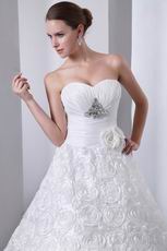 Rolled Fabric Flowers Skirt Chapel Train Best Puffy Bridal Dress