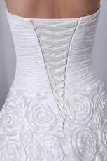 Rolled Fabric Flowers Skirt Chapel Train Best Puffy Bridal Dress