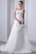 Cheap One Shoulder Ivory Organza Garden Wedding Dress In Wyoming