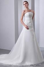 Cheap One Shoulder Ivory Organza Garden Wedding Dress In Wyoming