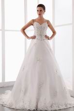 Affordable Appliqued Bottom Outdorr Bridal Dress With Black Beading